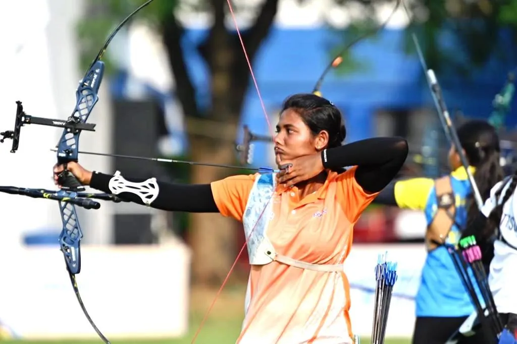 Indian archer Ankita Bhakat drawing her bow