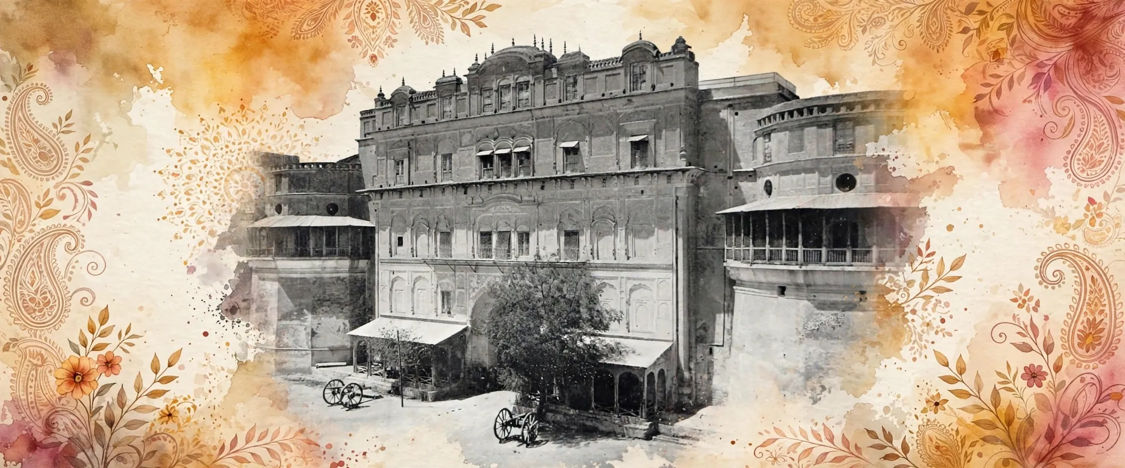 AI-generated editorial design for Jugti, incorporating original photograph of Qila Mubarak (Faridkot Fort), Faridkot (public domain)