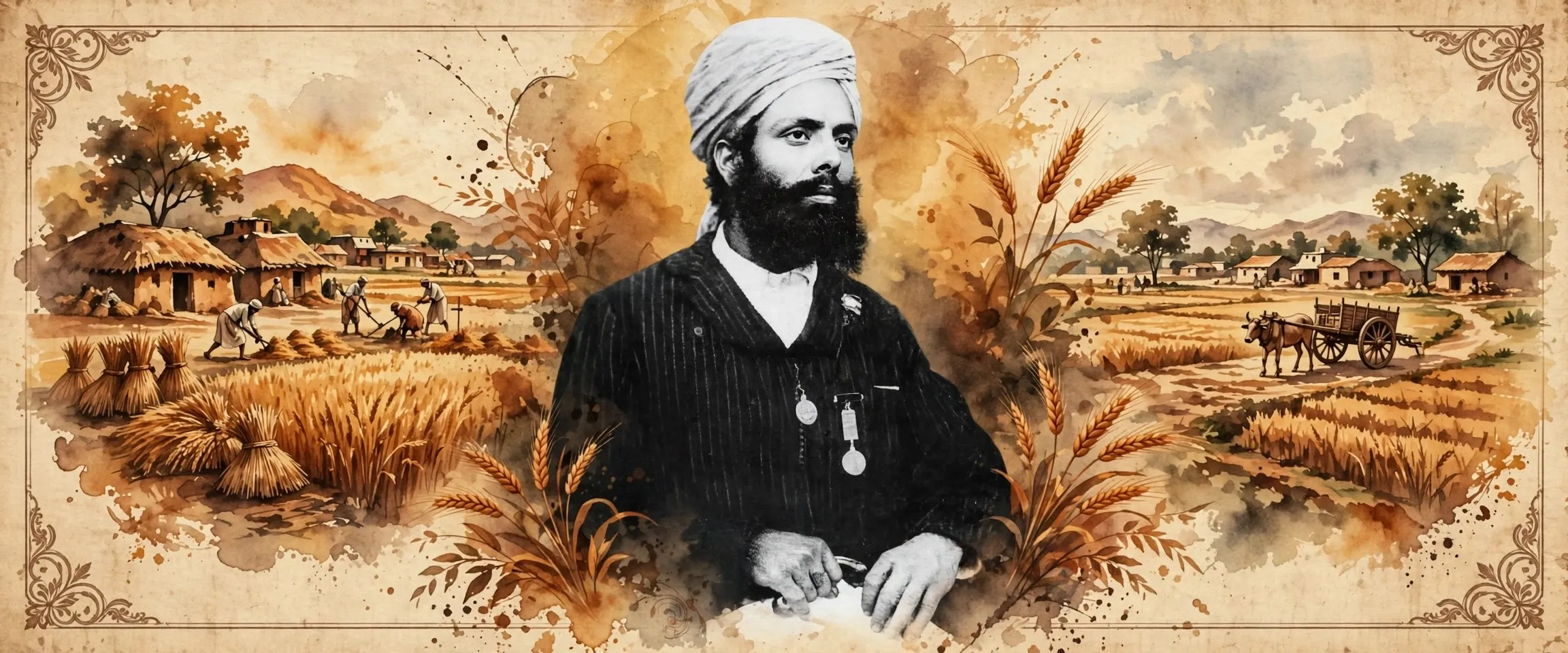 AI-generated editorial design for Jugti, incorporating original photograph of Sardar Ajit Singh (public domain)