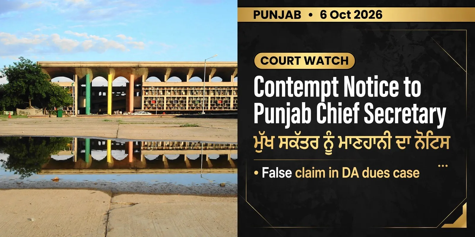 AI-generated editorial design for Jugti, incorporating original photograph of the Punjab and Haryana High Court, Chandigarh by gb pandey (CC BY-SA 2.0)
