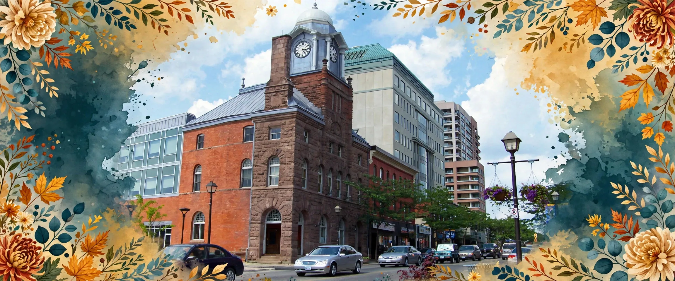 AI-generated editorial design for Jugti, incorporating original photograph of the Dominion Building, Brampton by Trappy (CC BY-SA 3.0)