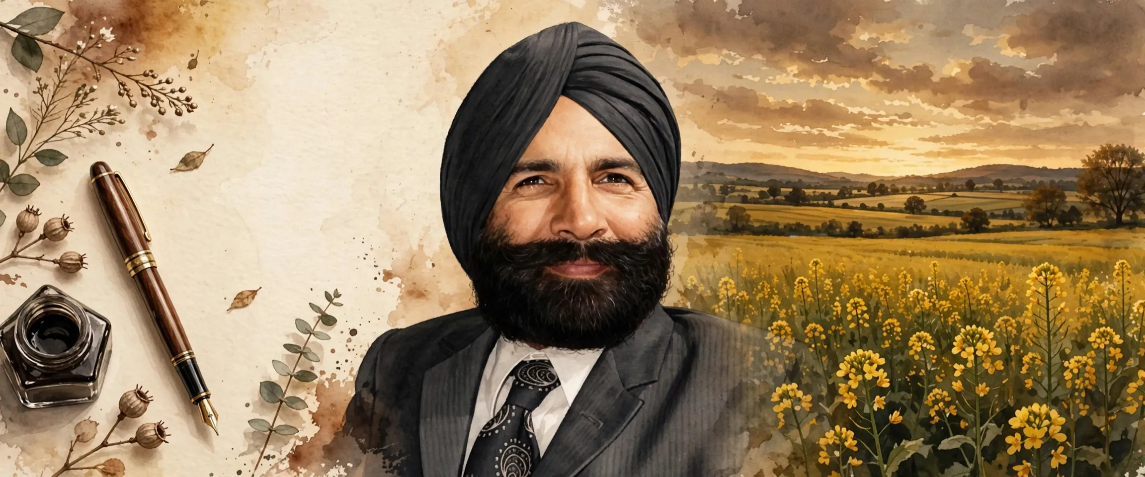 AI-generated editorial design for Jugti, incorporating original photograph of Kulwant Singh Virk by HS Bajwa (CC BY 4.0)