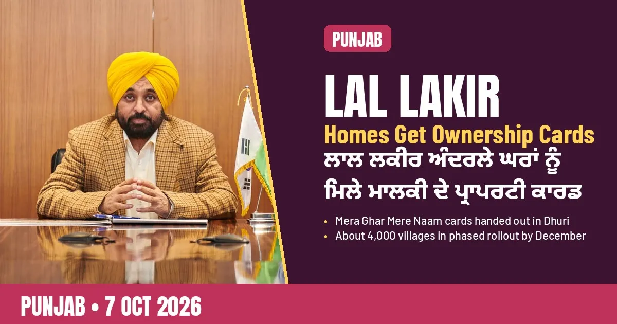 Breaking-news poster: Mann hands out property cards to Lal Lakir homes in Dhuri