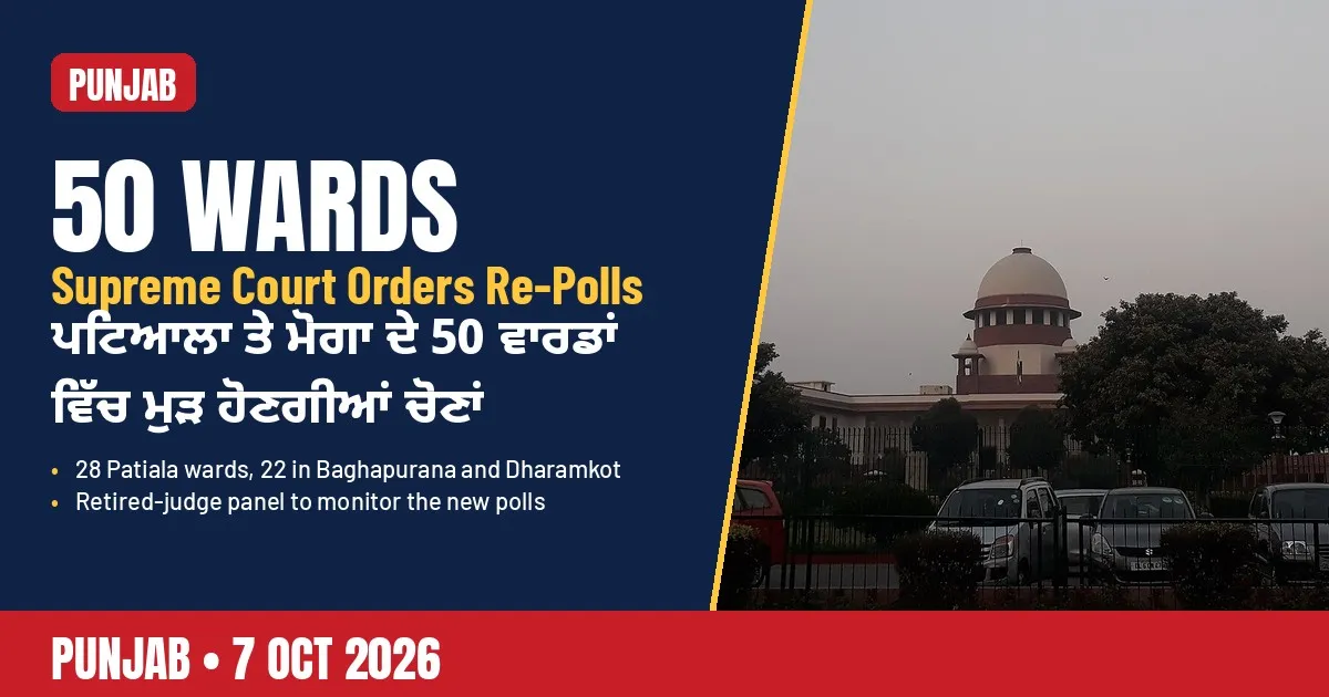 Breaking-news poster: Supreme Court orders re-polls in 50 Punjab wards