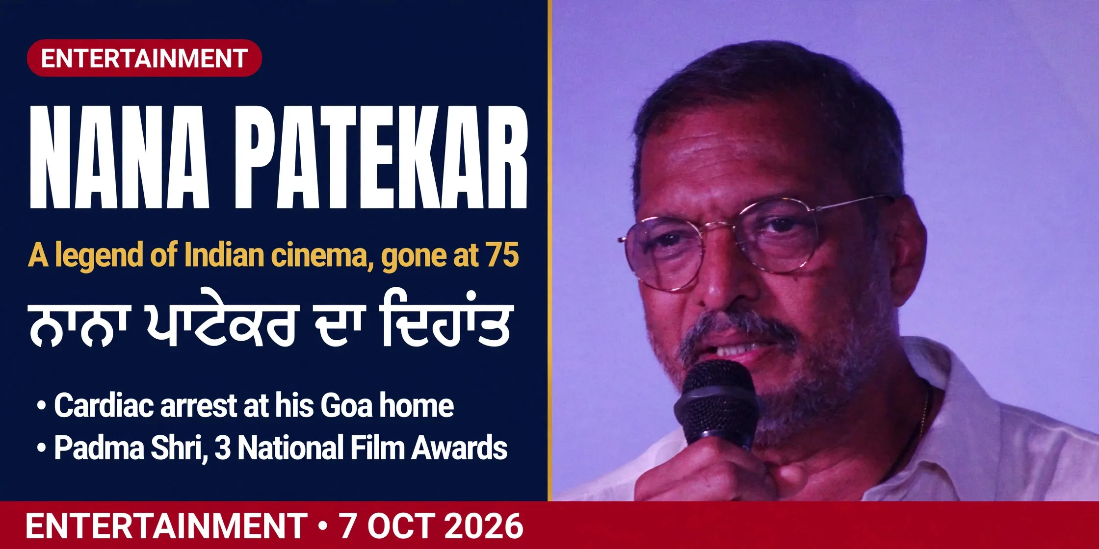 AI-generated editorial design for Jugti, incorporating original photograph of Nana Patekar by JoeGoaUk (CC BY-SA 2.0)