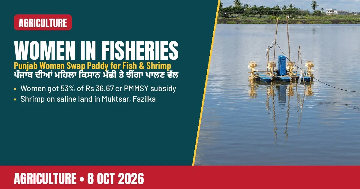 Breaking-news poster: Punjab women take 53% of fisheries subsidy, swapping paddy for fish and shrimp