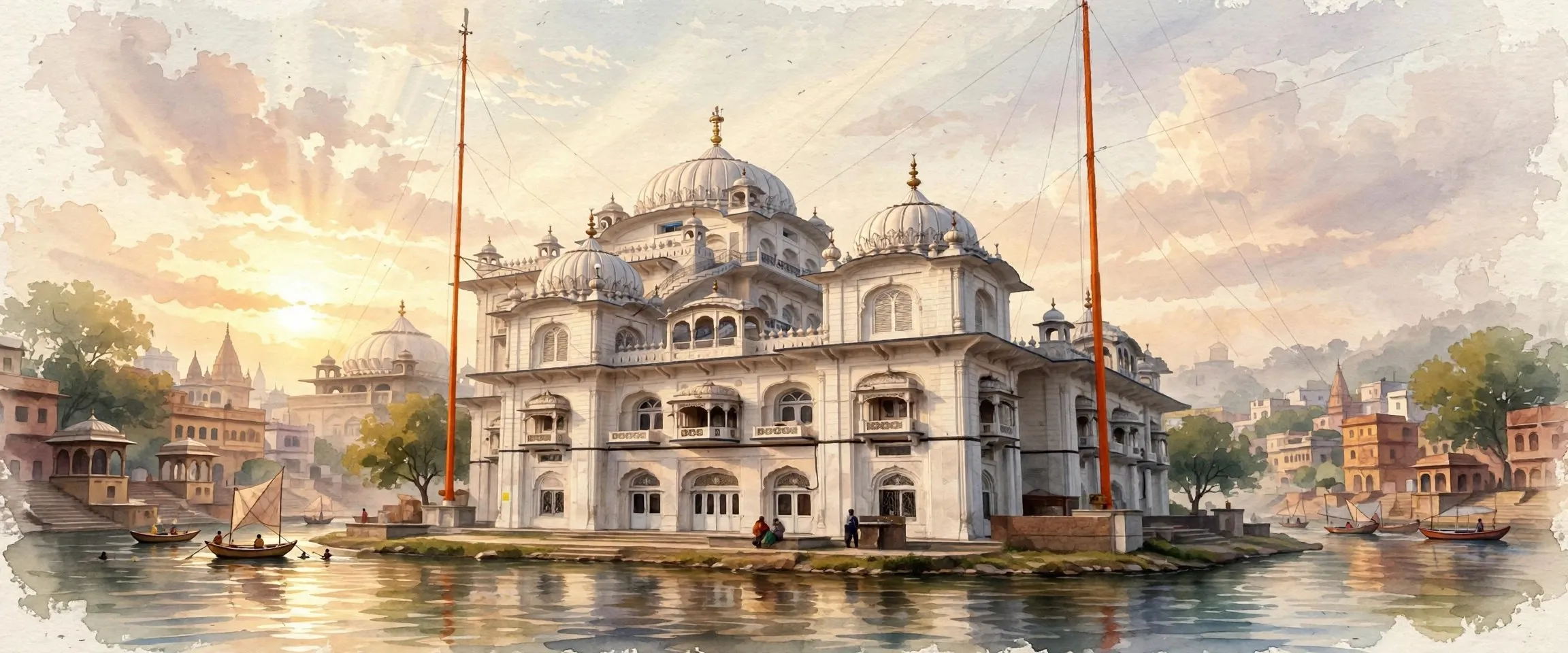 AI-generated editorial design for Jugti, incorporating original photograph of Takht Sri Patna Sahib by Ivecos (CC BY-SA 4.0)