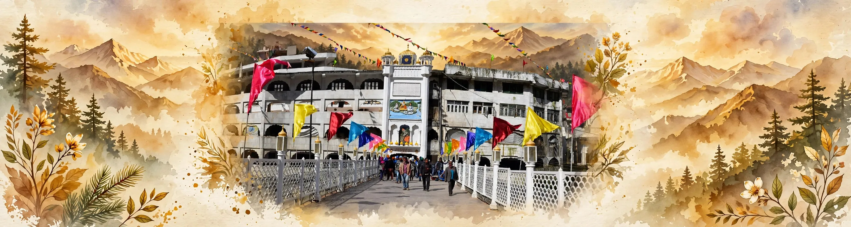 AI-generated editorial design for Jugti, incorporating original photograph of Gurdwara Manikaran Sahib by Ashish Gupta (CC BY 2.0)
