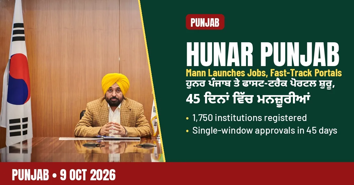 Breaking-news poster: Mann launches HUNAR Punjab and Fast-Track portals