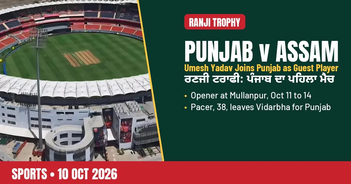 Breaking-news poster: Punjab v Assam Ranji Trophy opener, Umesh Yadav joins Punjab