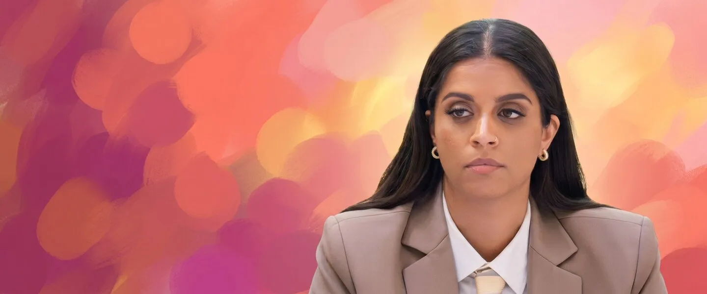 AI-generated editorial design for Jugti, incorporating original photograph of Lilly Singh by PMO Barbados (public domain)