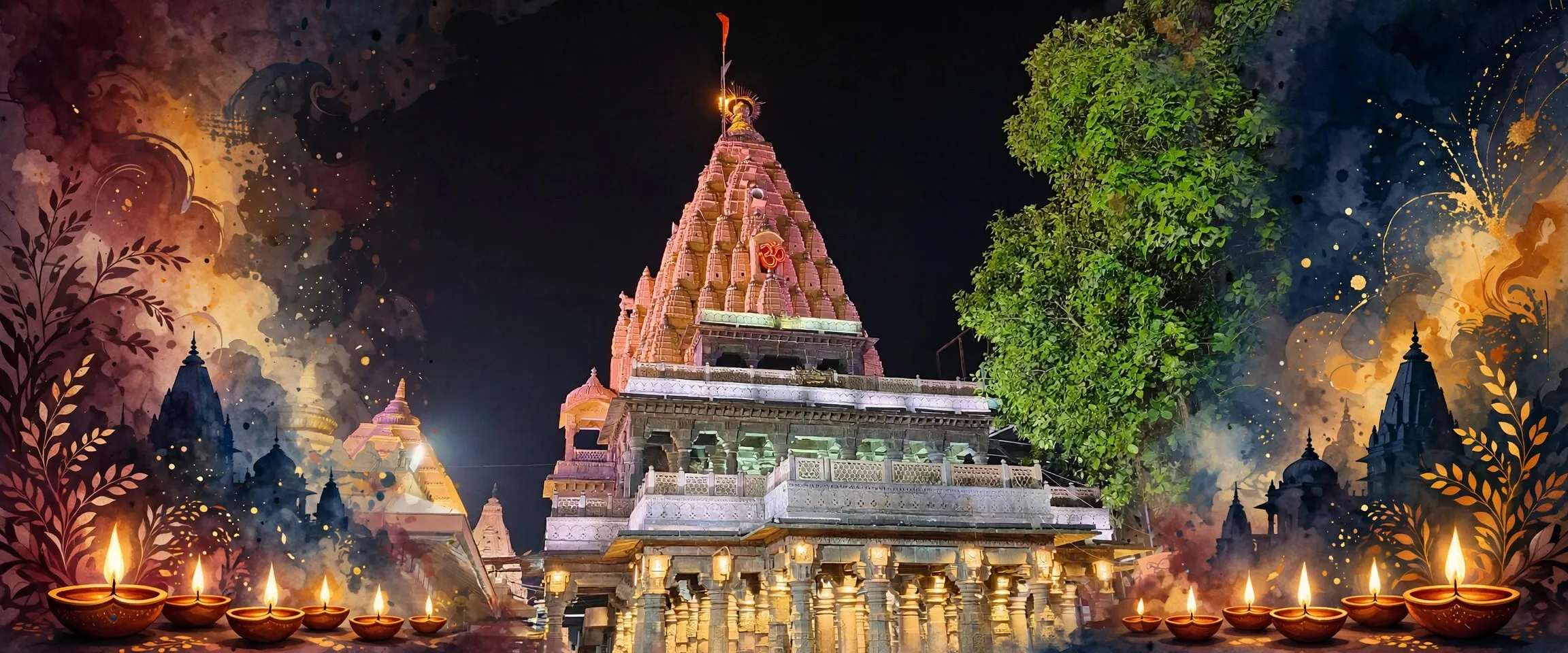 AI-generated editorial design for Jugti, incorporating original photograph of Mahakaleshwar Temple, Ujjain by Ashverse (CC BY-SA 4.0)