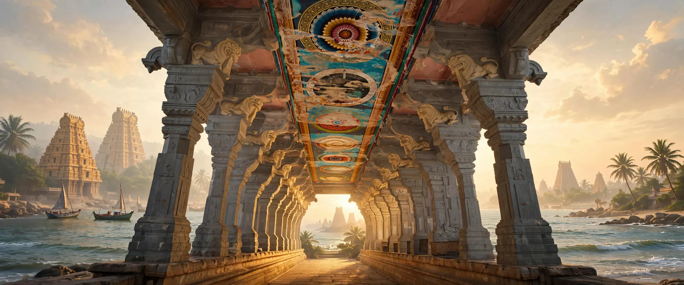 AI-generated editorial design for Jugti, incorporating original photograph of the Ramanathaswamy Temple corridor by எஸ்ஸார் (CC BY-SA 3.0)