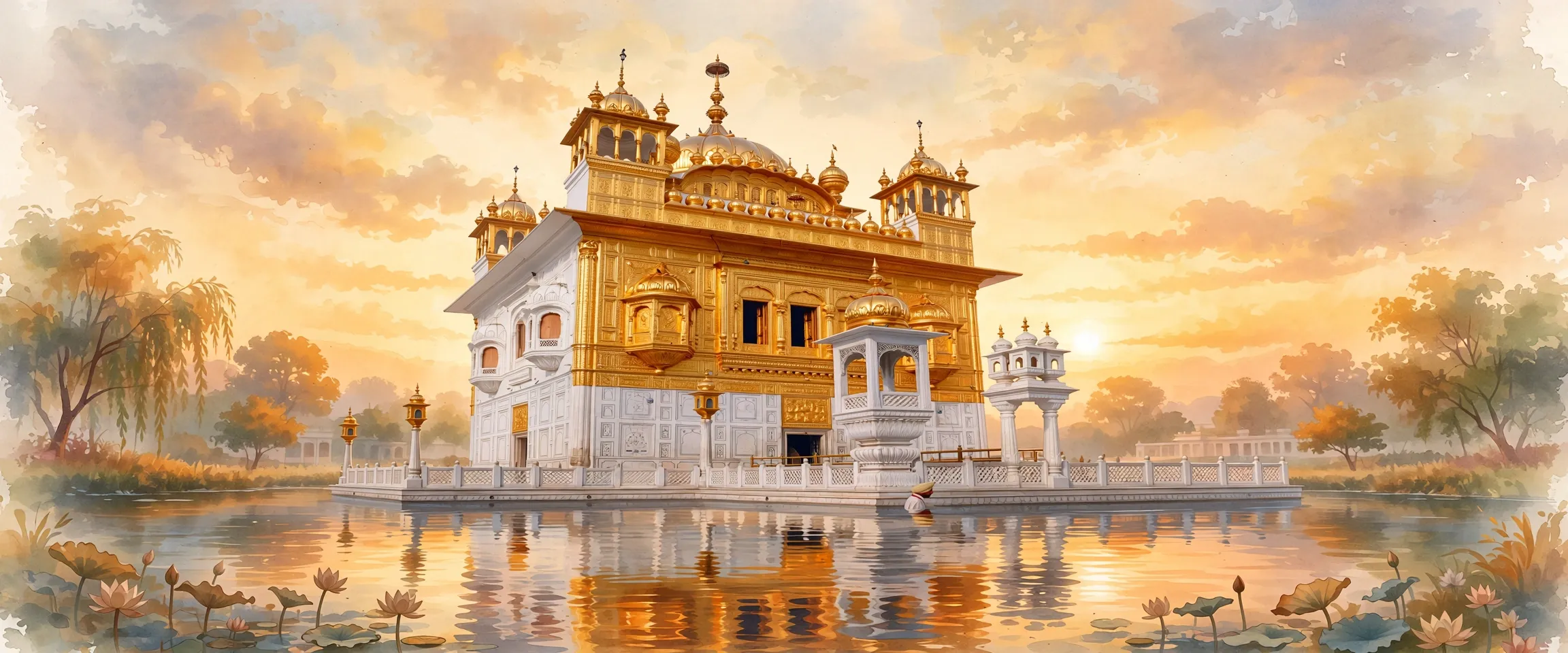 AI-generated editorial design for Jugti, incorporating original photograph of Gurdwara Sri Tarn Taran Sahib by Giridhar Appaji Nag Y (CC BY 2.0)