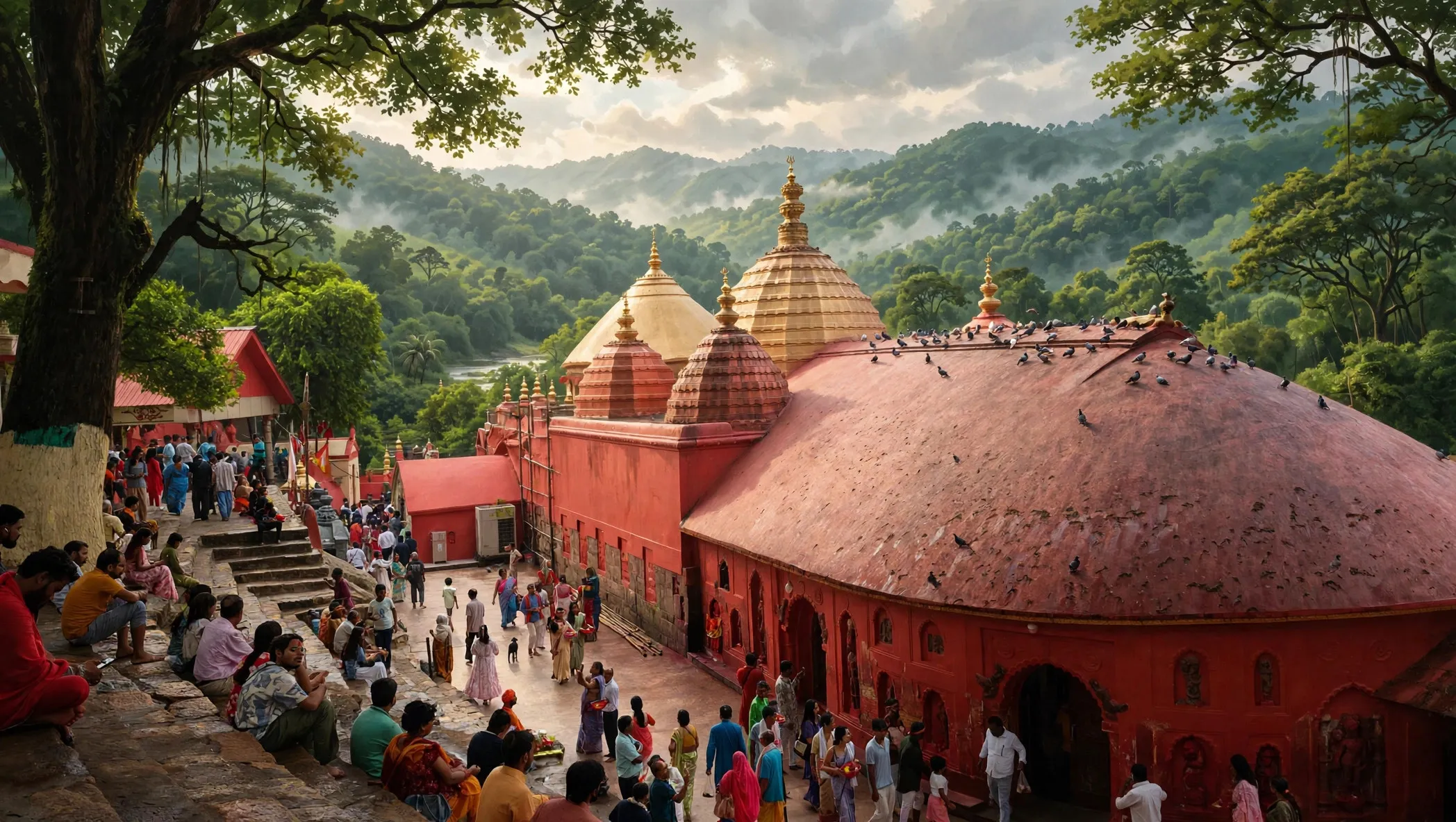 AI-generated editorial design for Jugti, incorporating original photograph of the Kamakhya Temple by BhuyanBhaskar (CC BY-SA 4.0)