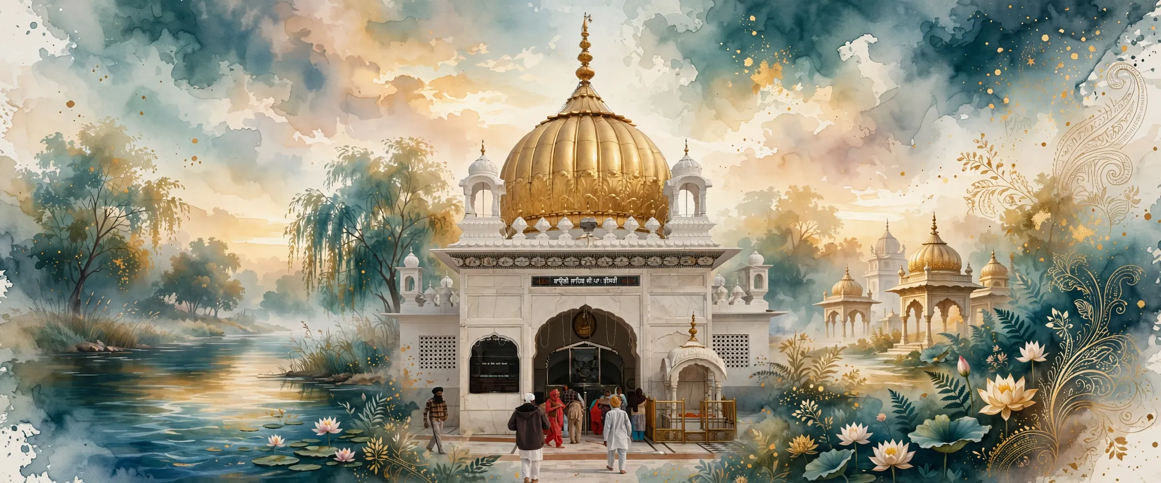 AI-generated editorial design for Jugti, incorporating original photograph of Baoli Sahib, Goindwal Sahib by Kuldeepburjbhalaike (CC BY-SA 4.0)