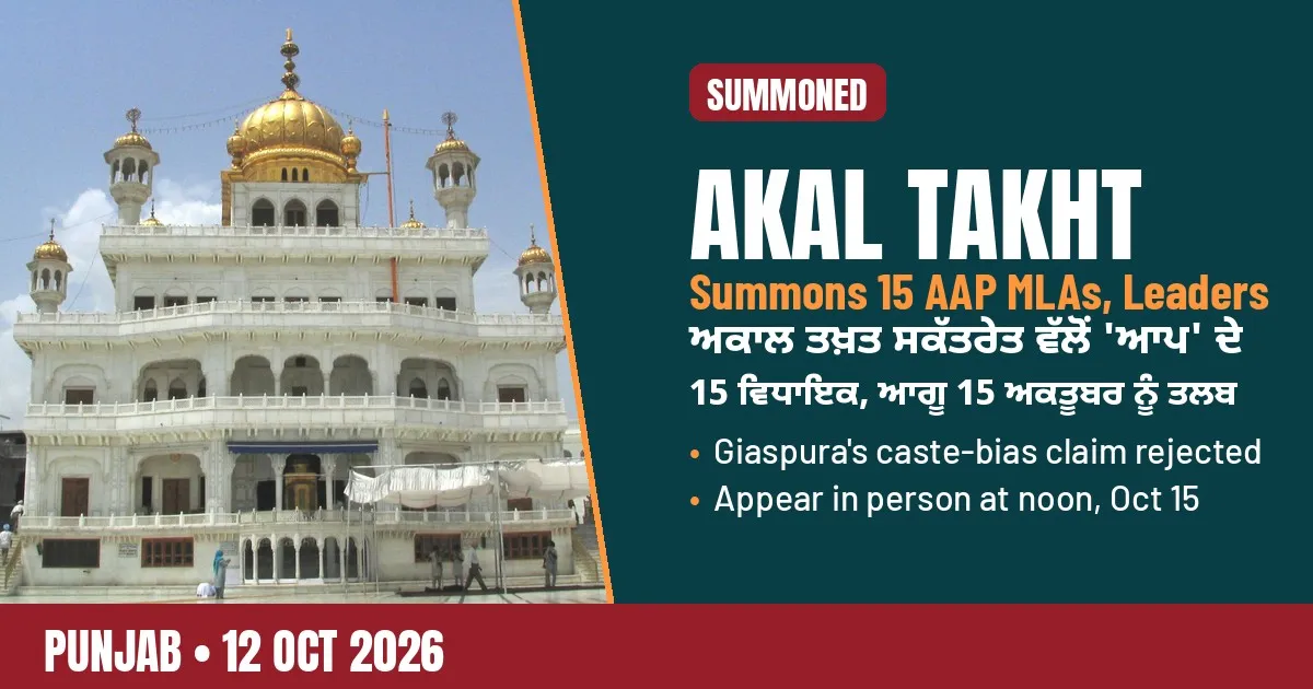 Breaking-news poster: Akal Takht Secretariat summons 12 AAP MLAs and three in-charges
