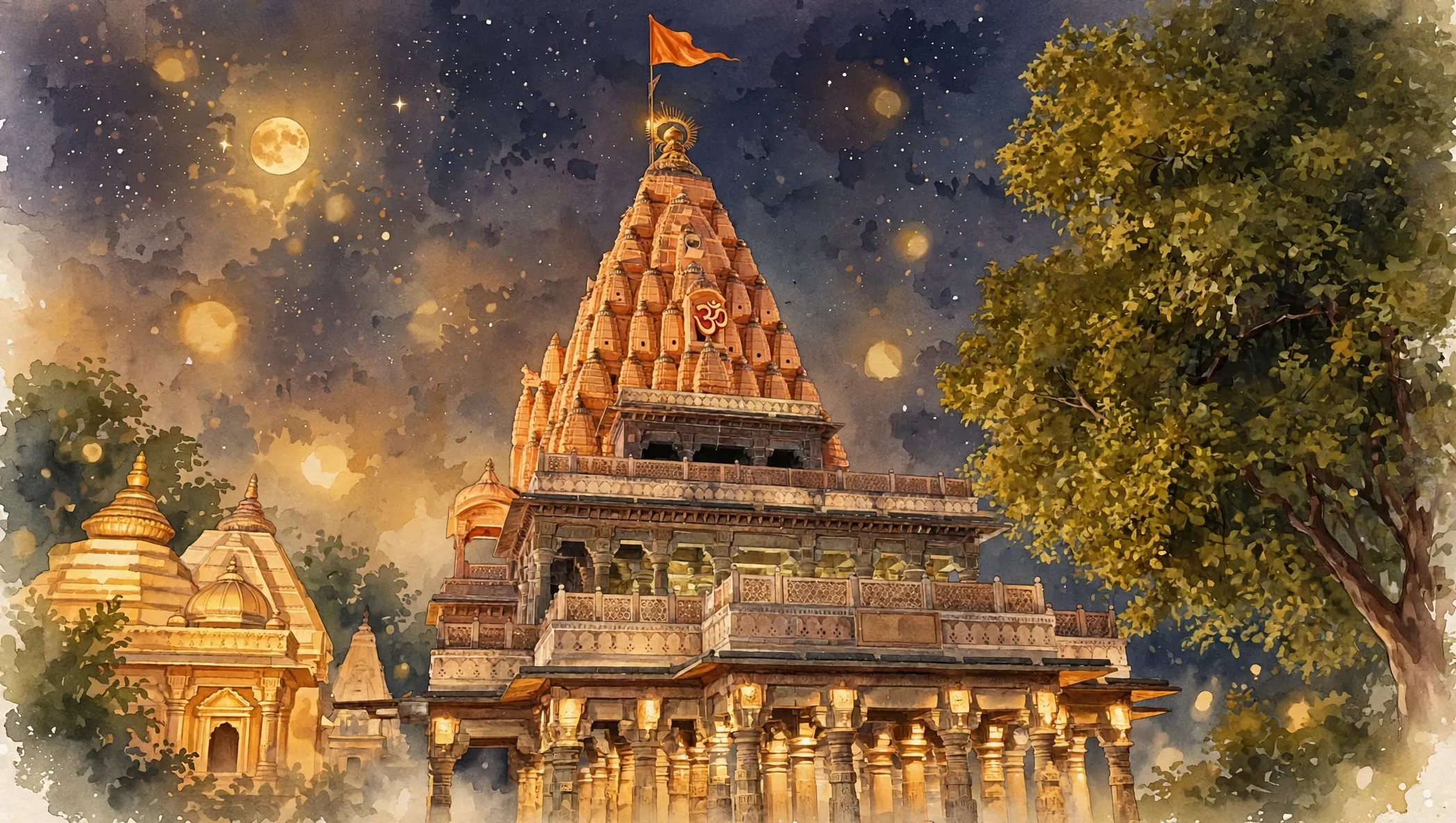 AI-generated editorial design for Jugti, incorporating original photograph of Mahakaleshwar Temple, Ujjain by Ashverse (CC BY-SA 4.0)