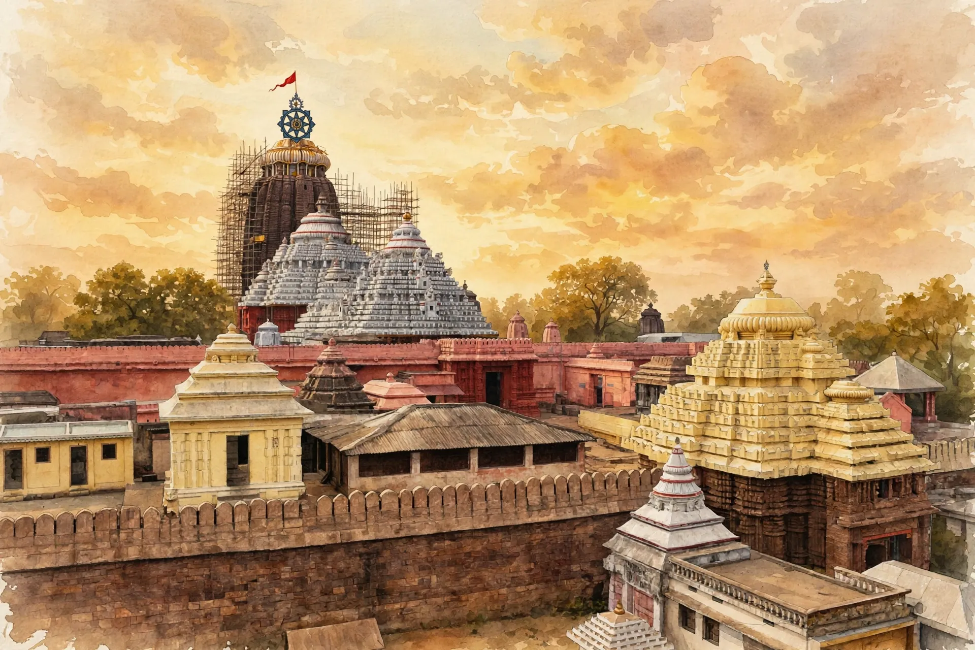 AI-generated editorial design for Jugti, incorporating original photograph of Jagannath Temple, Puri by Bernard Gagnon (CC BY-SA 3.0)