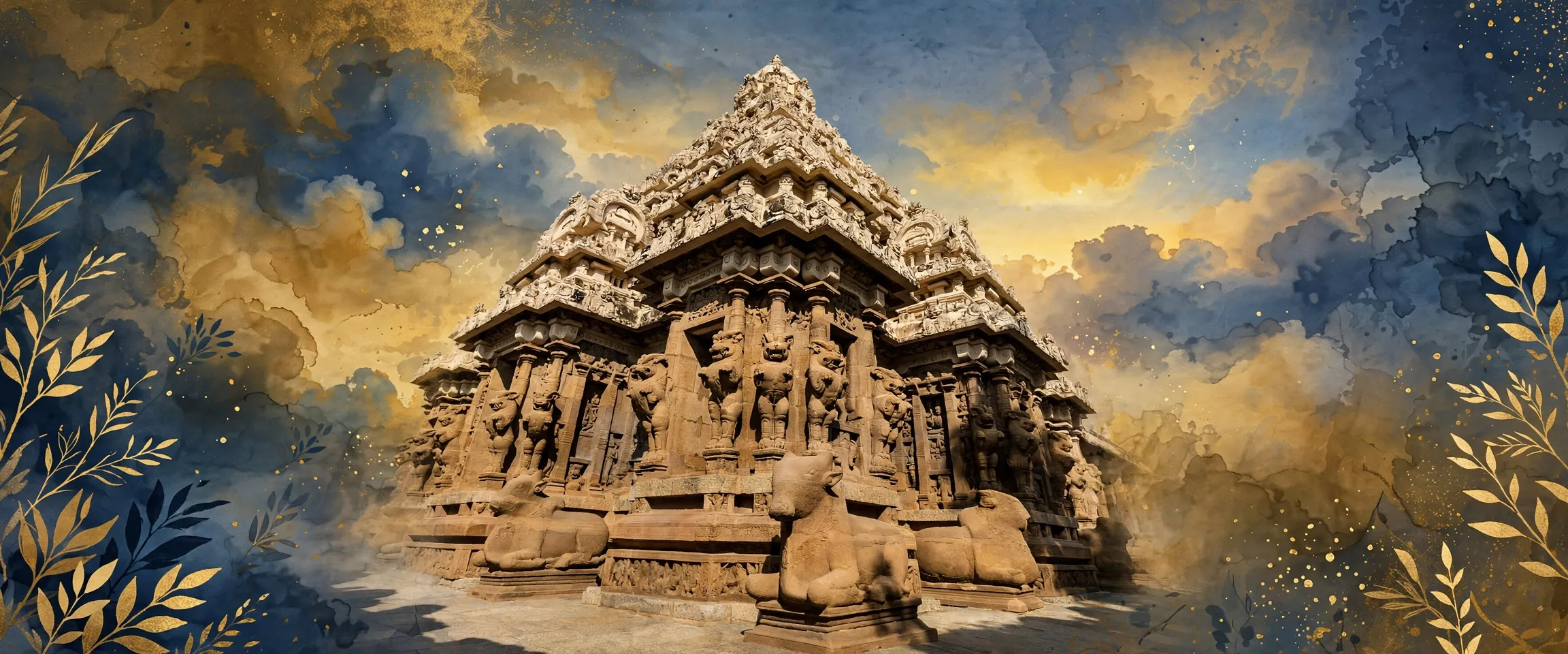 AI-generated editorial design for Jugti, incorporating original photograph of Kailasanathar Temple, Kanchipuram by Jmadhu (CC BY-SA 4.0)