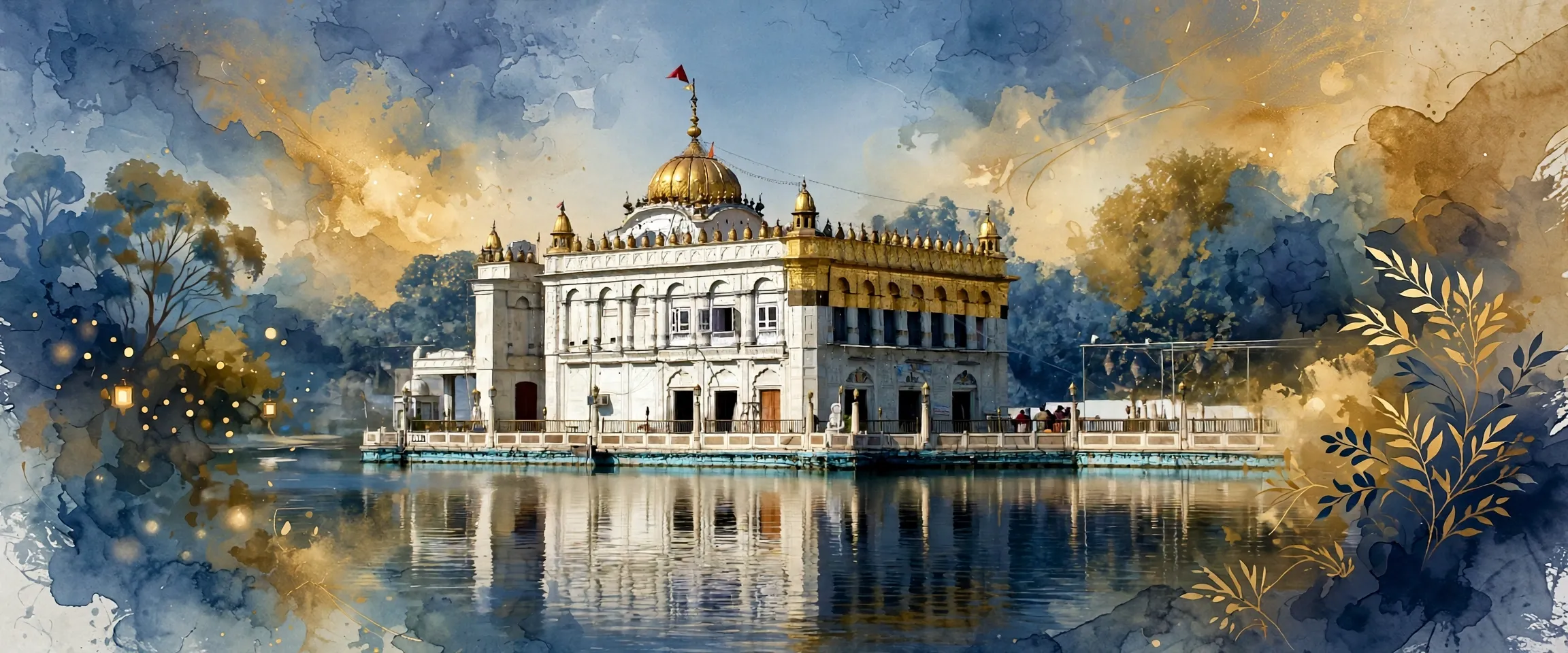 AI-generated editorial design for Jugti, incorporating original photograph of Durgiana Temple, Amritsar by Guilhem Vellut (CC BY-SA 2.0)