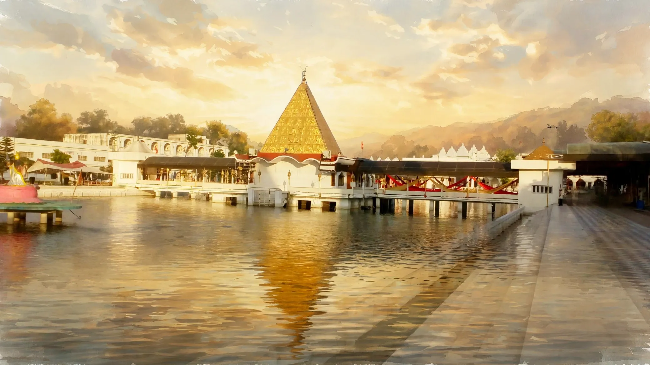 AI-generated editorial design for Jugti, incorporating original photograph of Devi Talab Mandir, Jalandhar by Shivamsetu (CC BY-SA 4.0)
