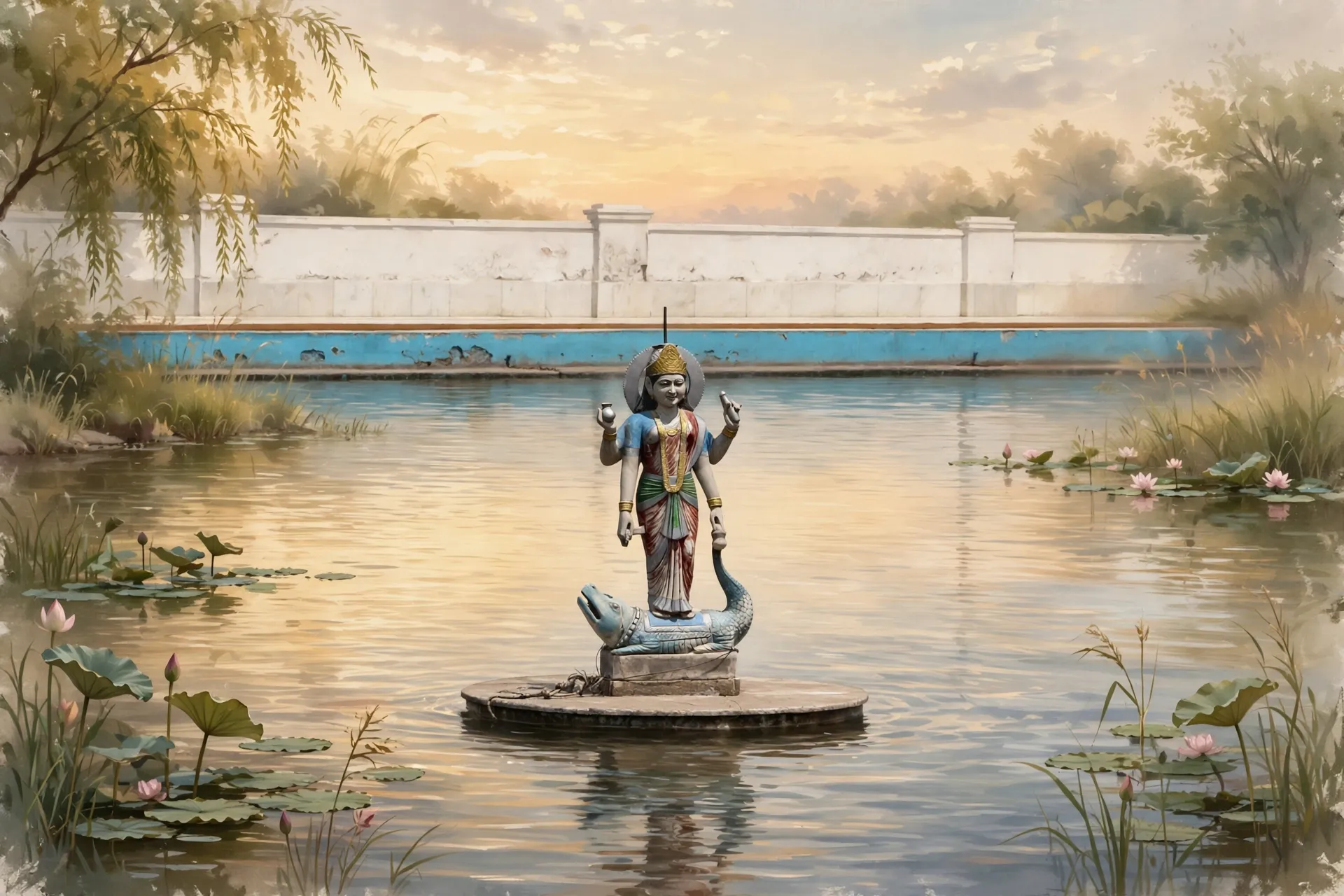 AI-generated editorial design for Jugti, incorporating original photograph of Durgiana Temple, Amritsar by Guilhem Vellut (CC BY-SA 2.0)