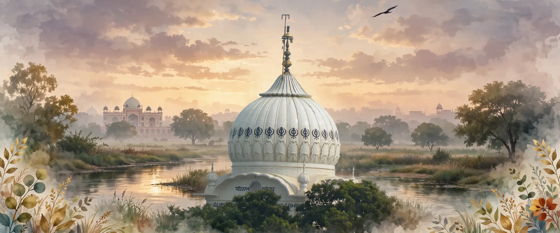 AI-generated editorial design for Jugti, incorporating original photograph of Gurdwara Damdama Sahib, Delhi by juggadery (CC BY-SA 2.0)