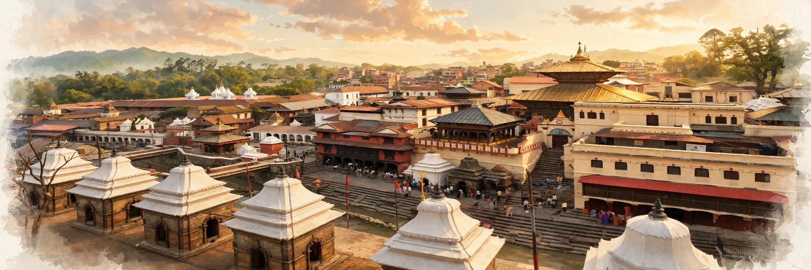 AI-generated editorial design for Jugti, incorporating original photograph of Pashupatinath Temple, Kathmandu by Alexander Shafir (CC BY-SA 3.0)
