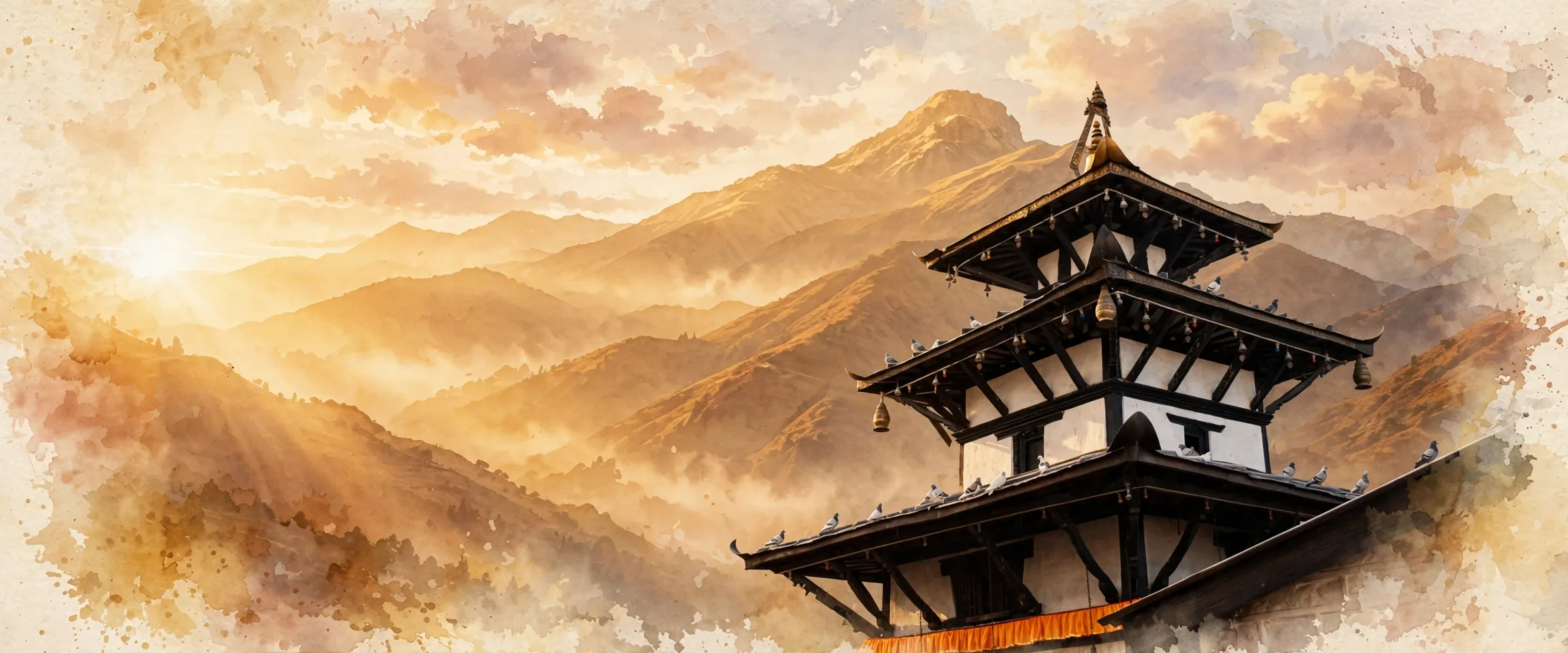 AI-generated editorial design for Jugti, incorporating original photograph of Muktinath Temple, Mustang by Peaceincharm (CC BY-SA 3.0)