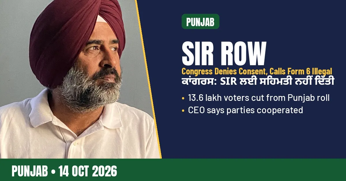 Breaking-news poster: Punjab Congress disputes SIR consent