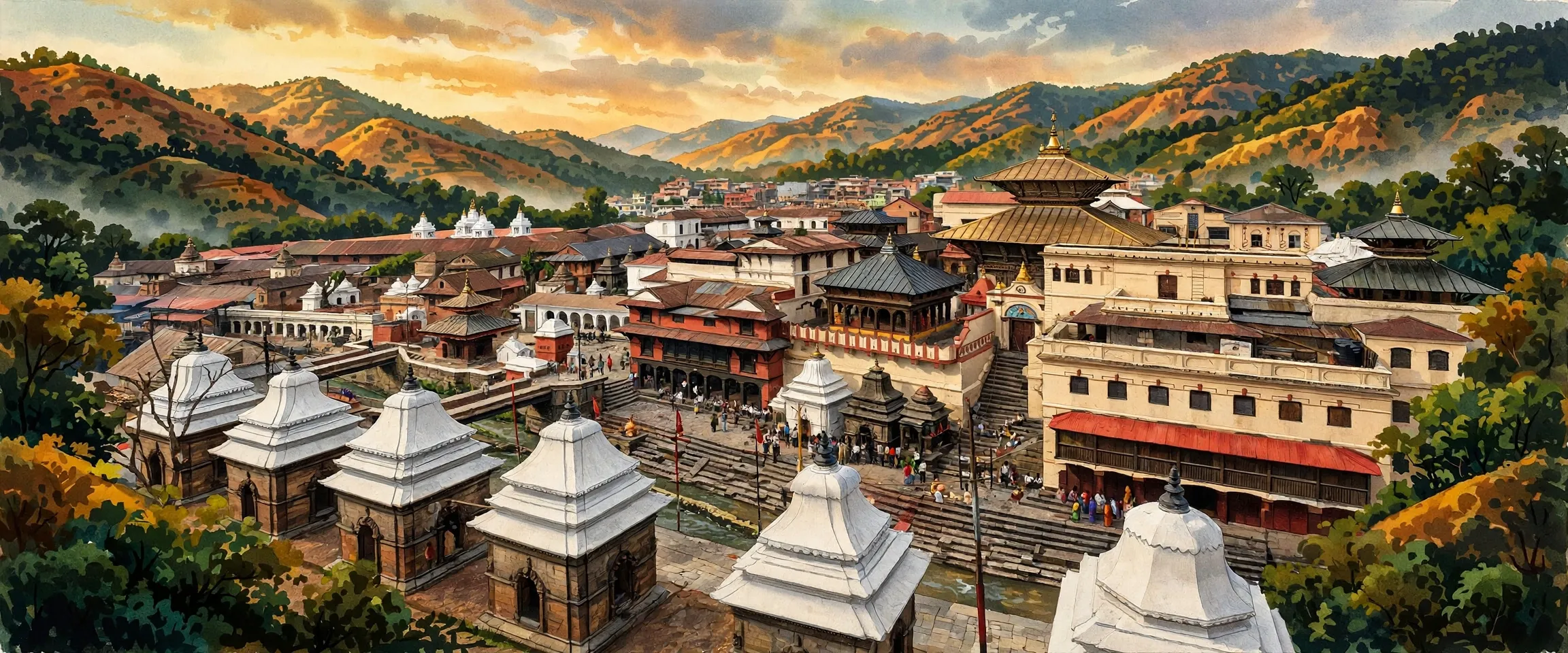 AI-generated editorial design for Jugti, incorporating original photograph of Pashupatinath Temple, Kathmandu by Alexander Shafir (CC BY-SA 3.0)