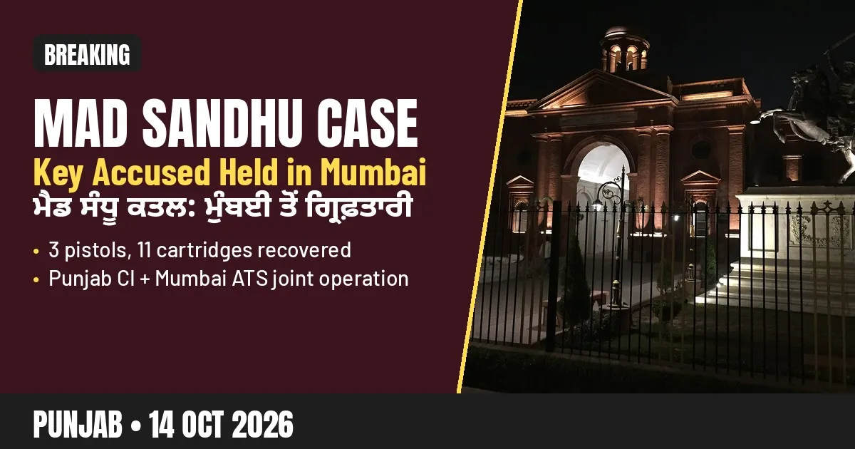 Breaking-news poster: Mad Sandhu murder key accused arrested in Mumbai