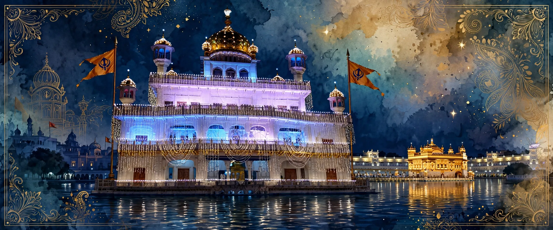 AI-generated editorial design for Jugti, incorporating original photograph of Akal Takht, Amritsar by Giridhar Appaji Nag Y (CC BY 2.0)