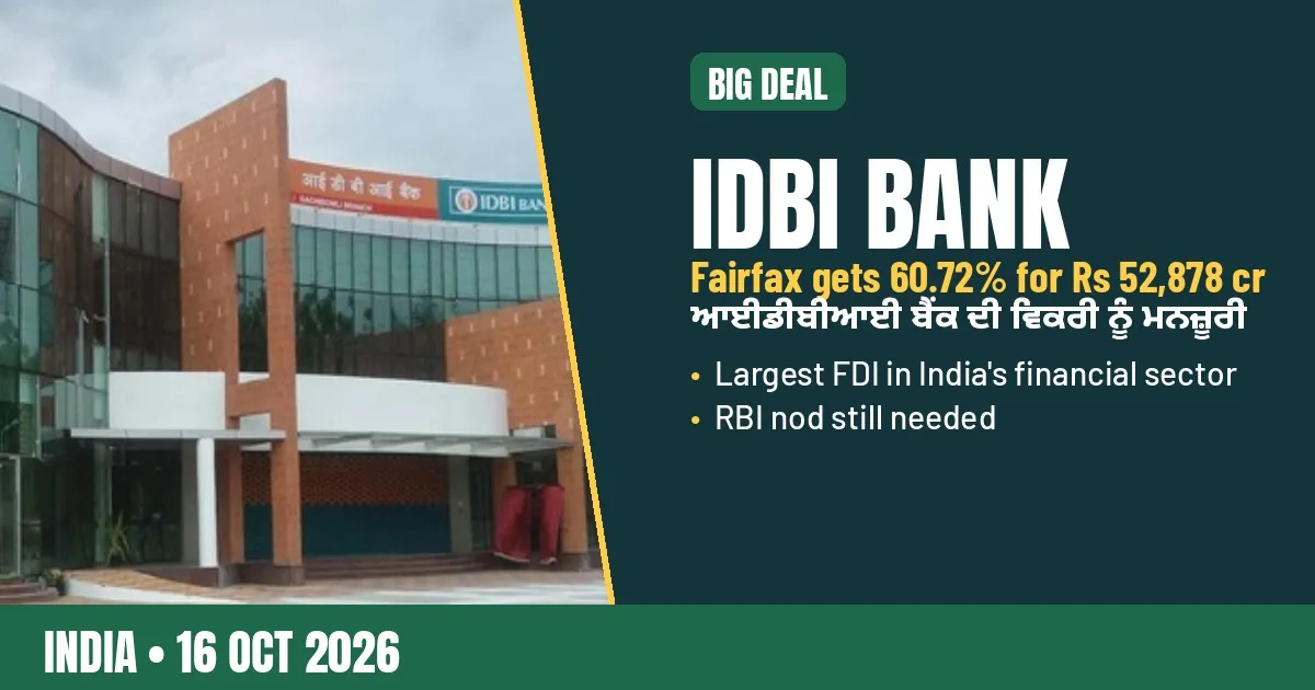 Breaking-news poster: Cabinet approves IDBI Bank stake sale to Fairfax