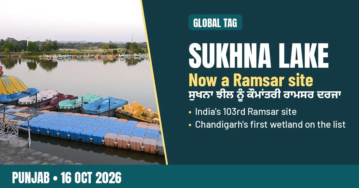 Breaking-news poster: Sukhna Lake in Chandigarh named a Ramsar site