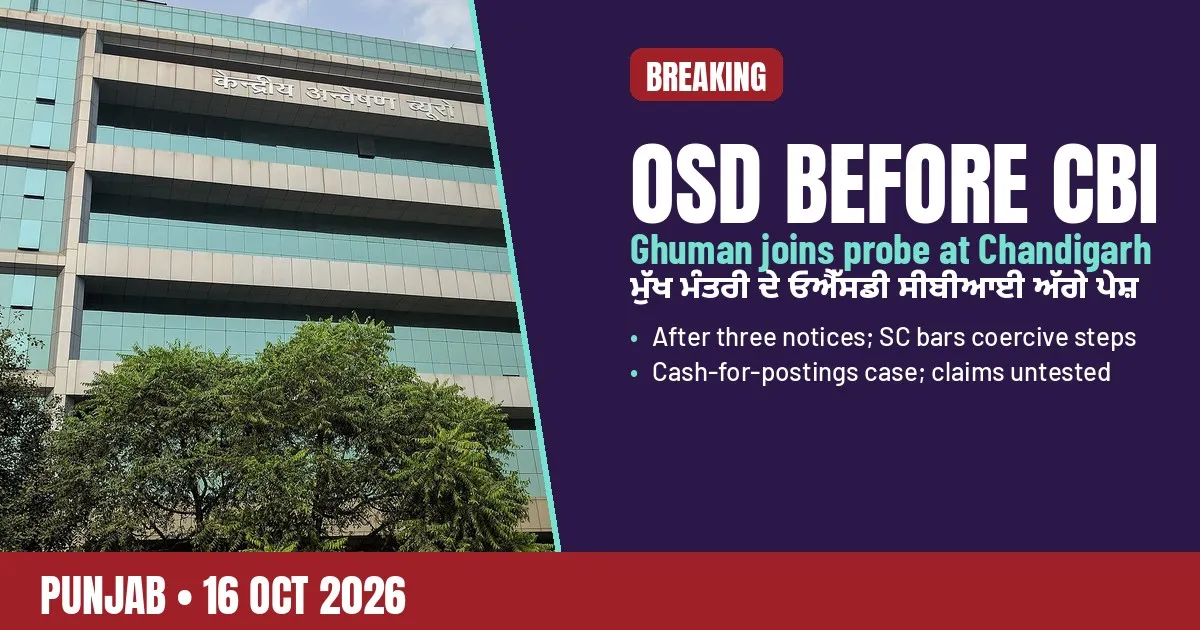 Breaking-news poster: Mann's OSD Rajbir Ghuman appears before CBI