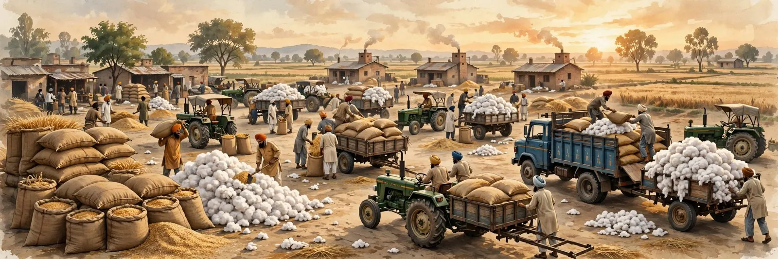 Bucho Mandi grain market, illustration