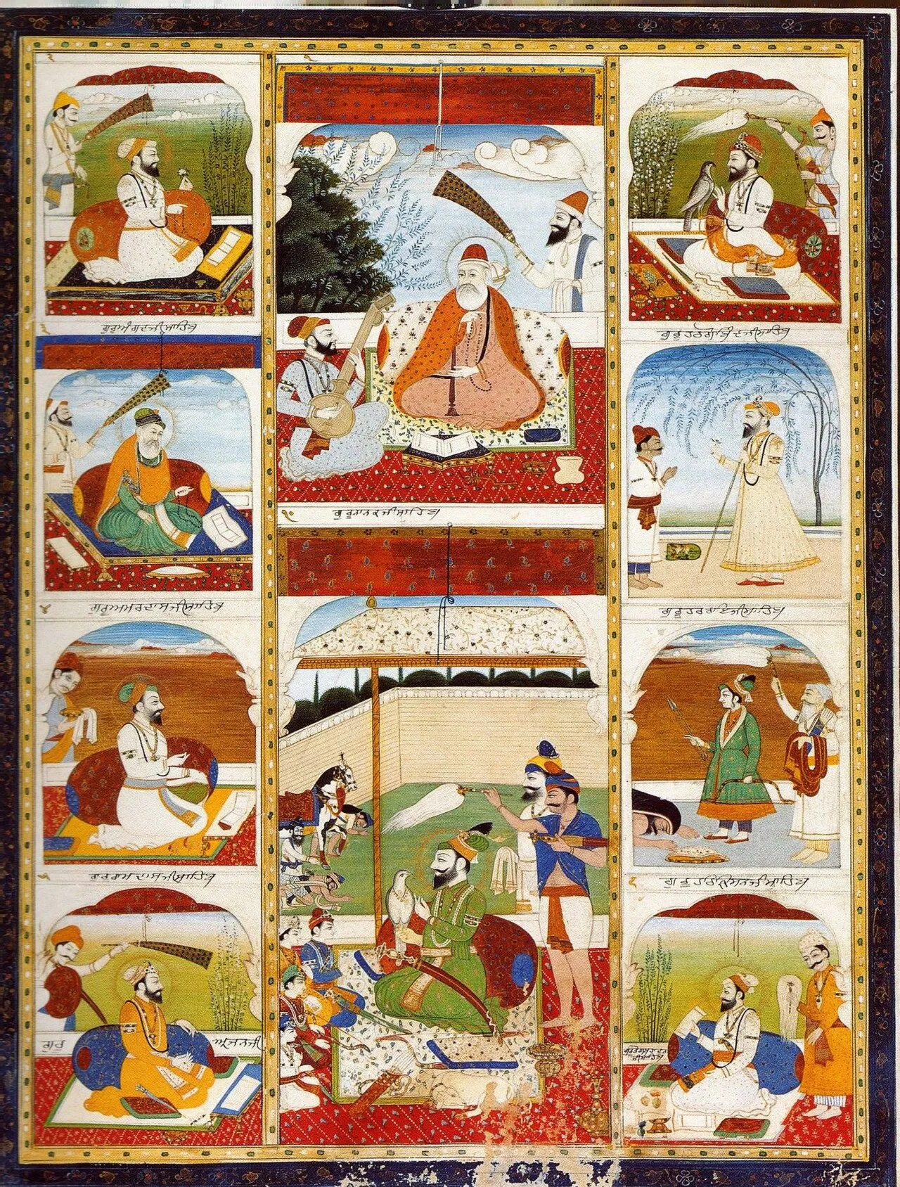 Traditional painting of all ten Sikh Gurus