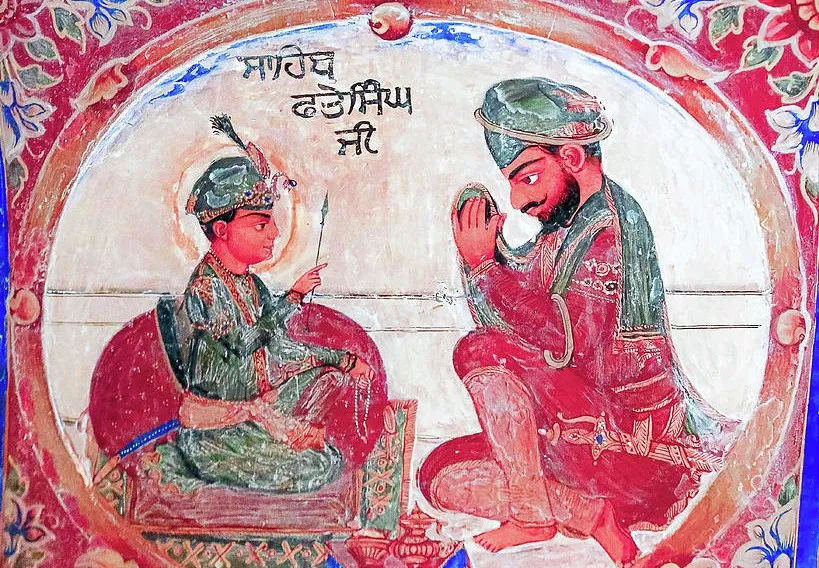 Fresco of Sahibzada Fateh Singh Ji from Gurdwara Baba Atal Rai