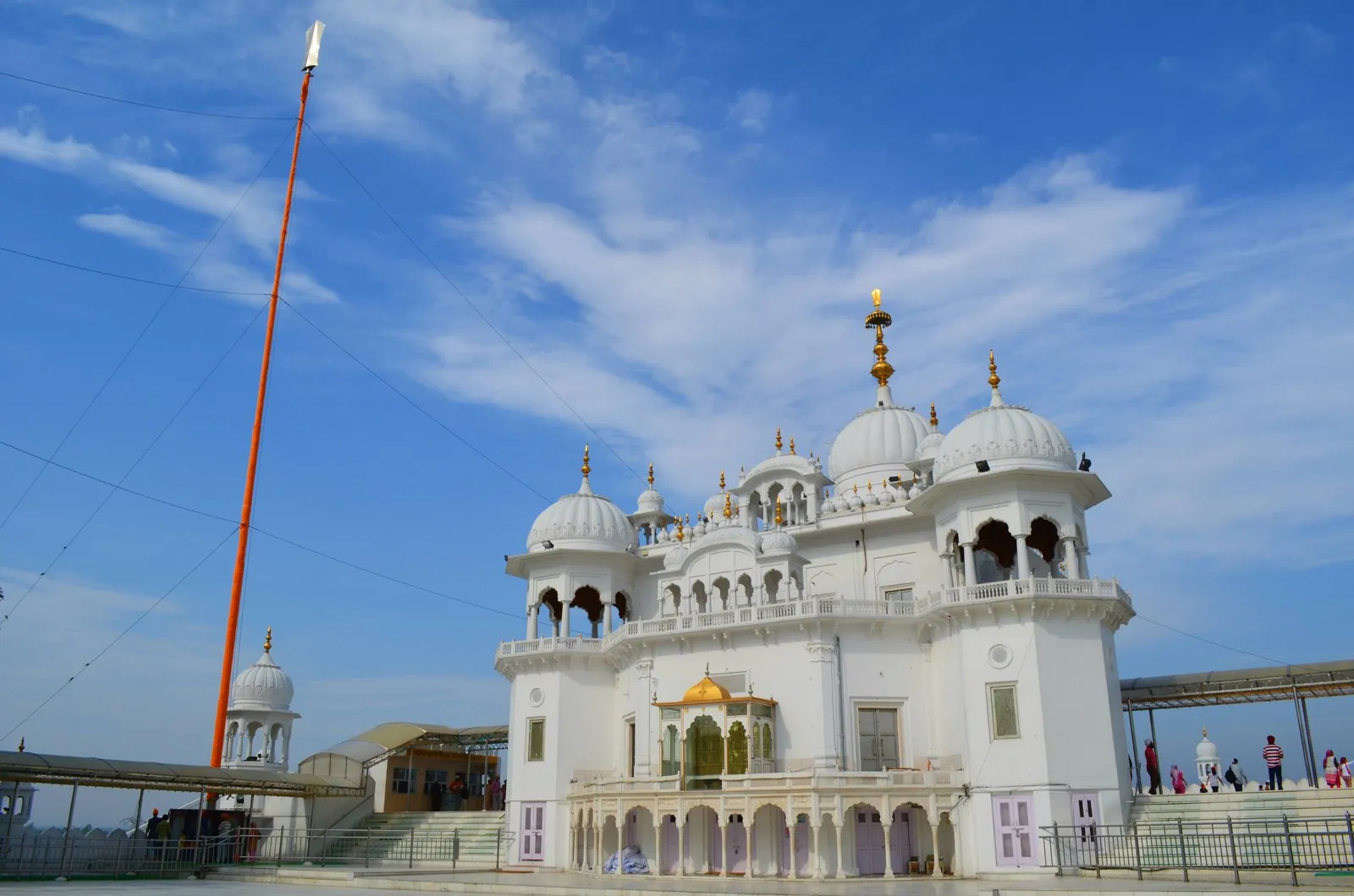 Takht Sri Keshgarh Sahib, the white marble Takht at Anandpur Sahib, with its Nishan Sahib