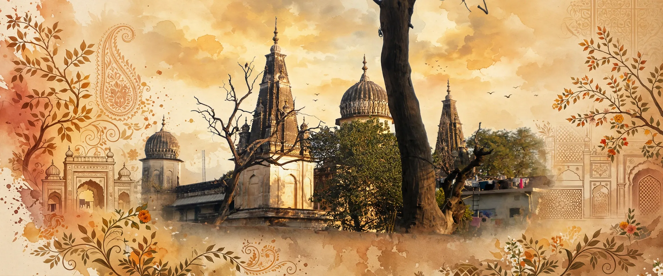 AI-generated editorial design for Jugti, incorporating original photograph of Bagh Sardaran, Rawalpindi by Khalid Mahmood (CC BY-SA 3.0)