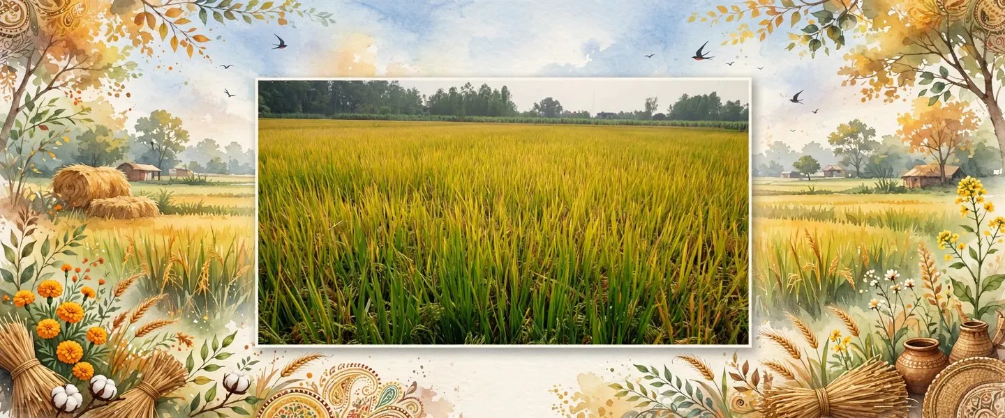 A ripening paddy field in Punjab turning gold in early autumn