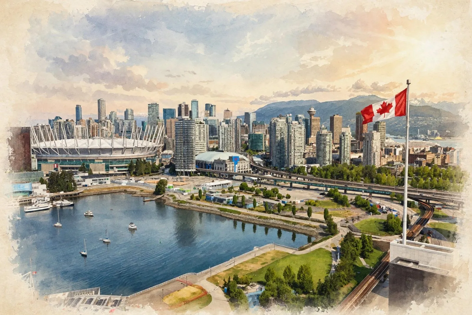 Downtown Vancouver skyline and False Creek, British Columbia