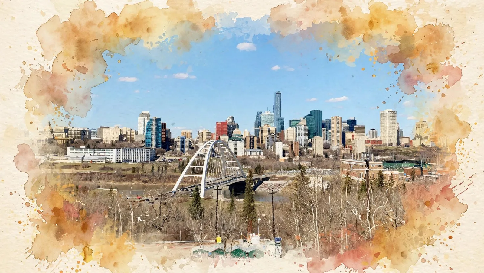 Downtown Edmonton skyline and Walterdale Bridge, Alberta