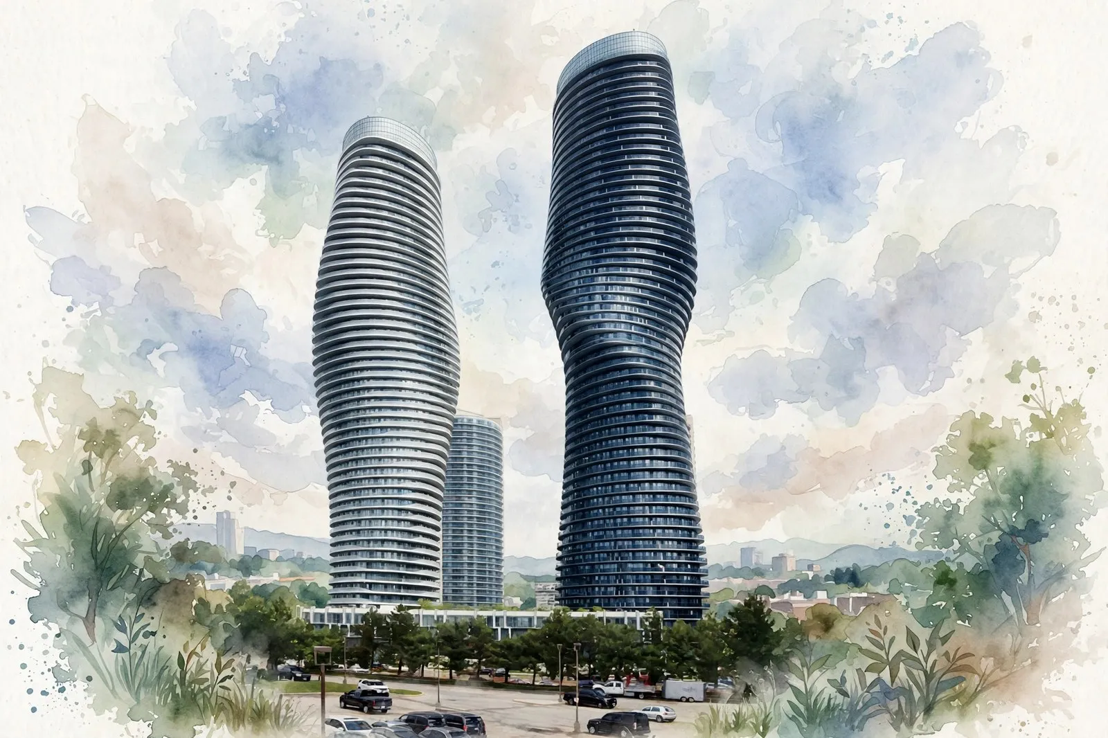 Absolute World towers, the twisting landmark towers of downtown Mississauga, Ontario
