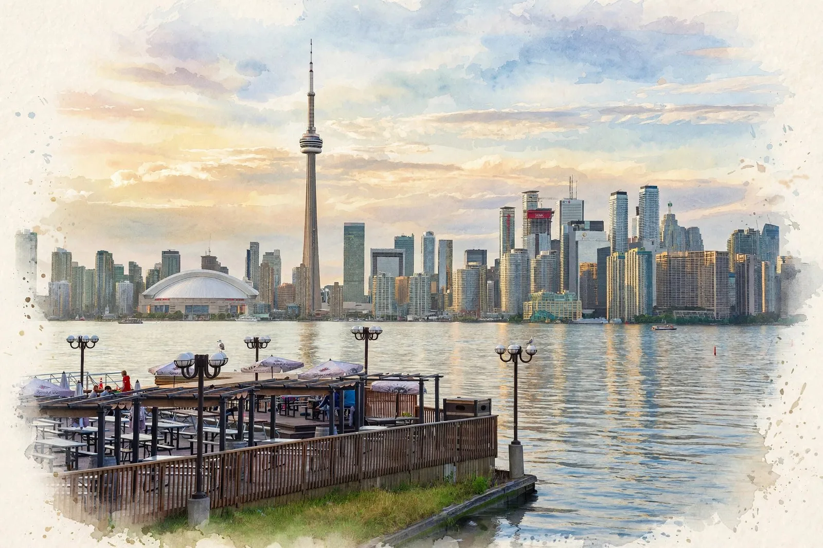 Toronto skyline and CN Tower across the harbour, Ontario