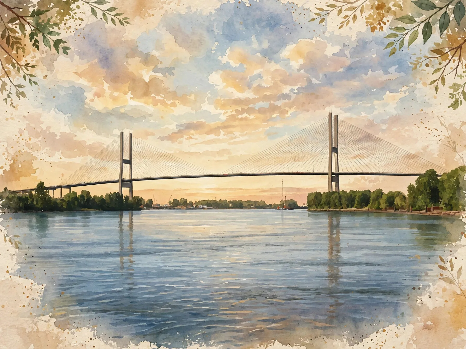Alex Fraser Bridge over the Fraser River at Delta, British Columbia