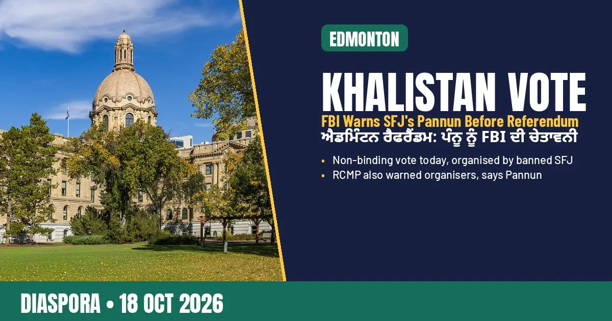 Breaking-news poster: Khalistan referendum in Edmonton and FBI warning to Pannun