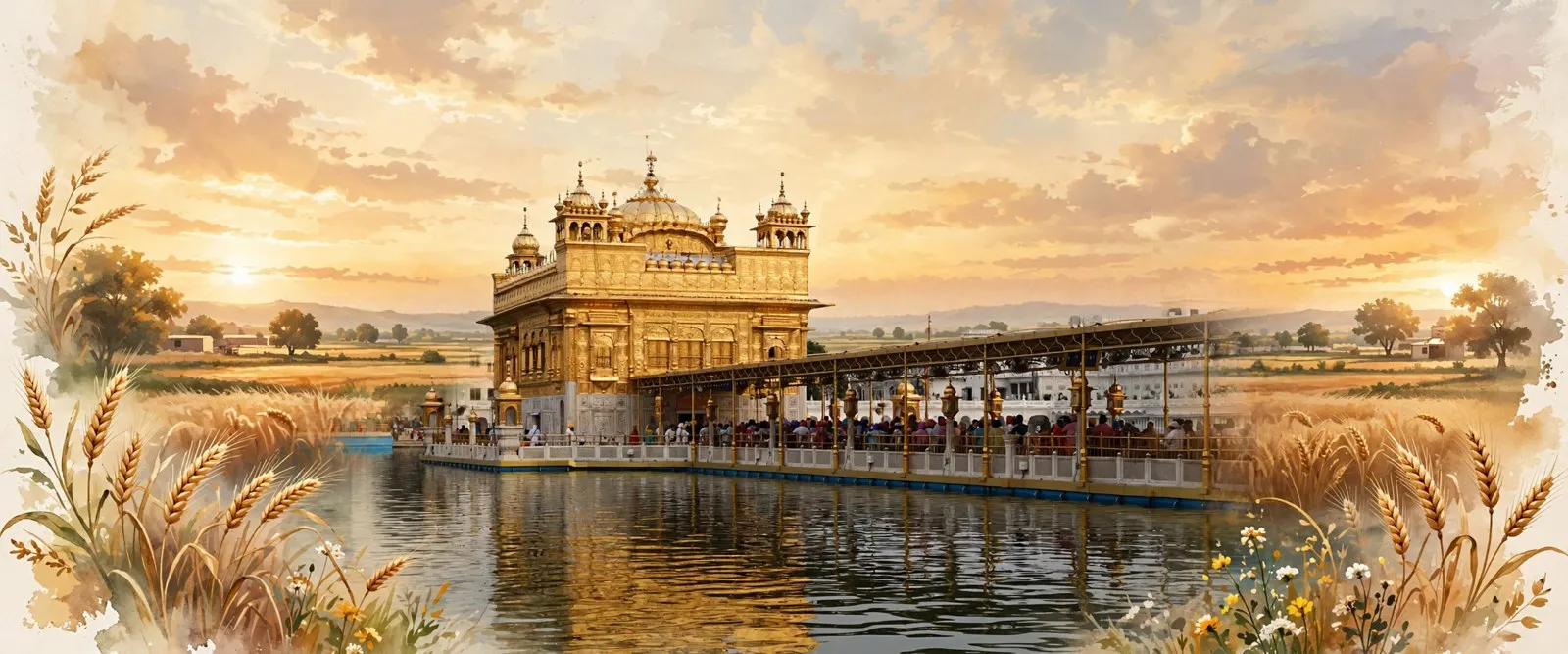 AI-generated editorial design for Jugti, incorporating original photograph of the Golden Temple (Harmandir Sahib), Amritsar by Bernard Gagnon (CC BY-SA 4.0)